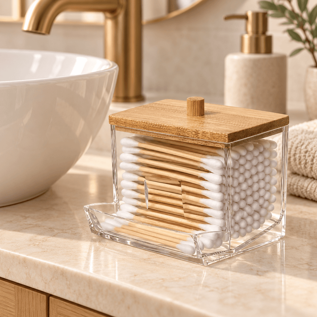 Bamboo Cotton Swab Holder