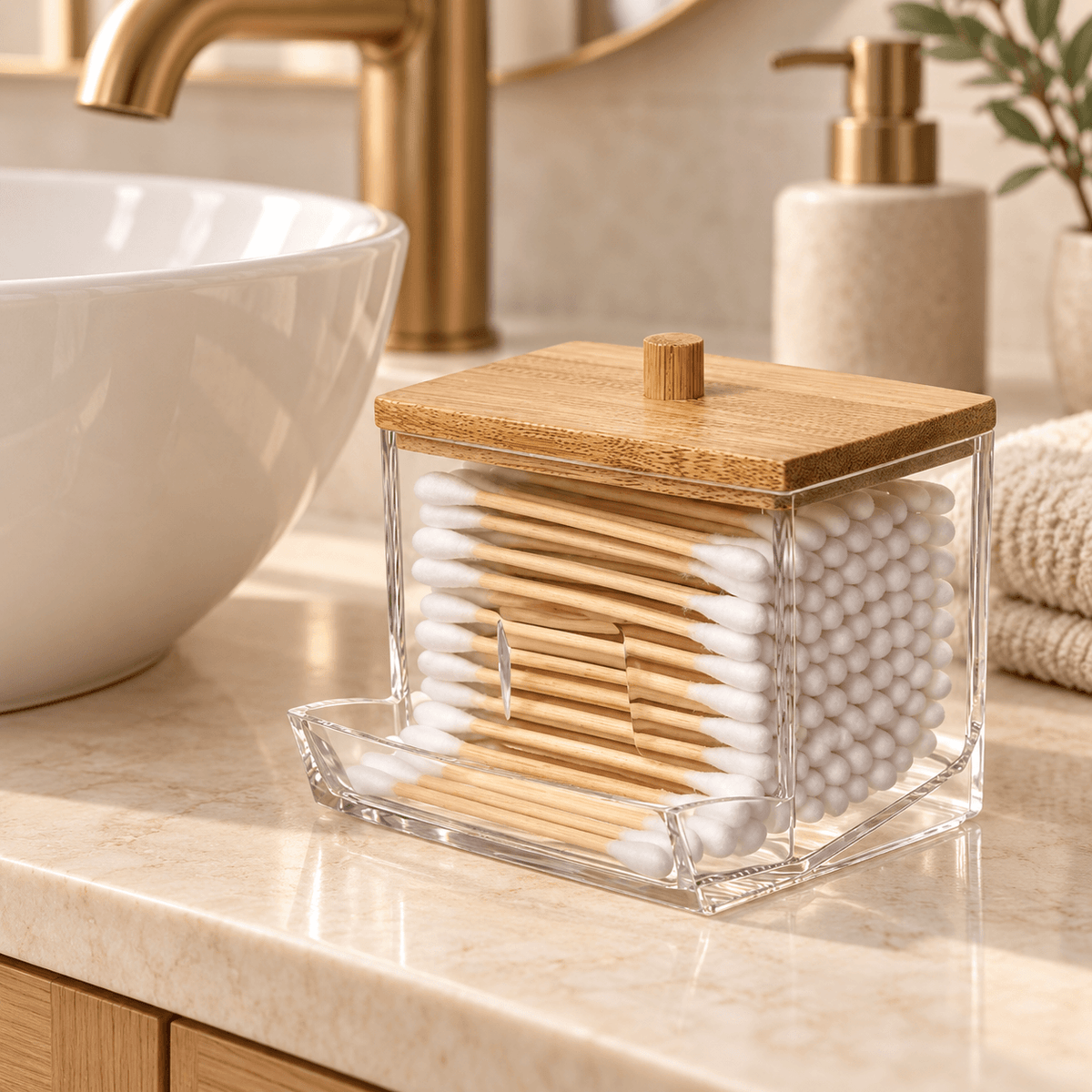 Bamboo Cotton Swab Holder