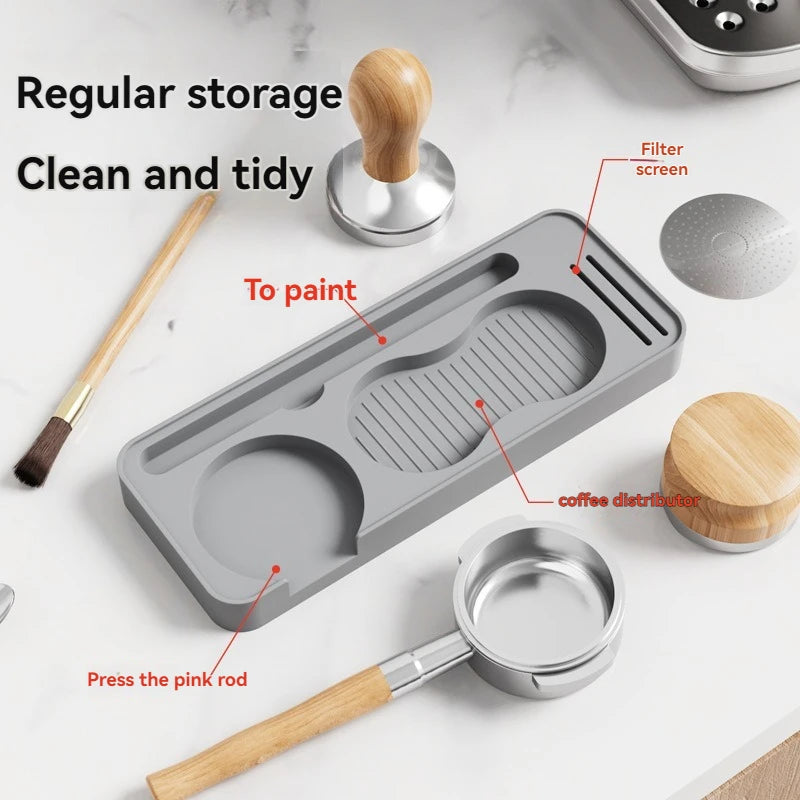 Non Slip Silicone Coffee Tamper Pad with Storage Holder for Espresso Tools and Coffee Grounds Distributor