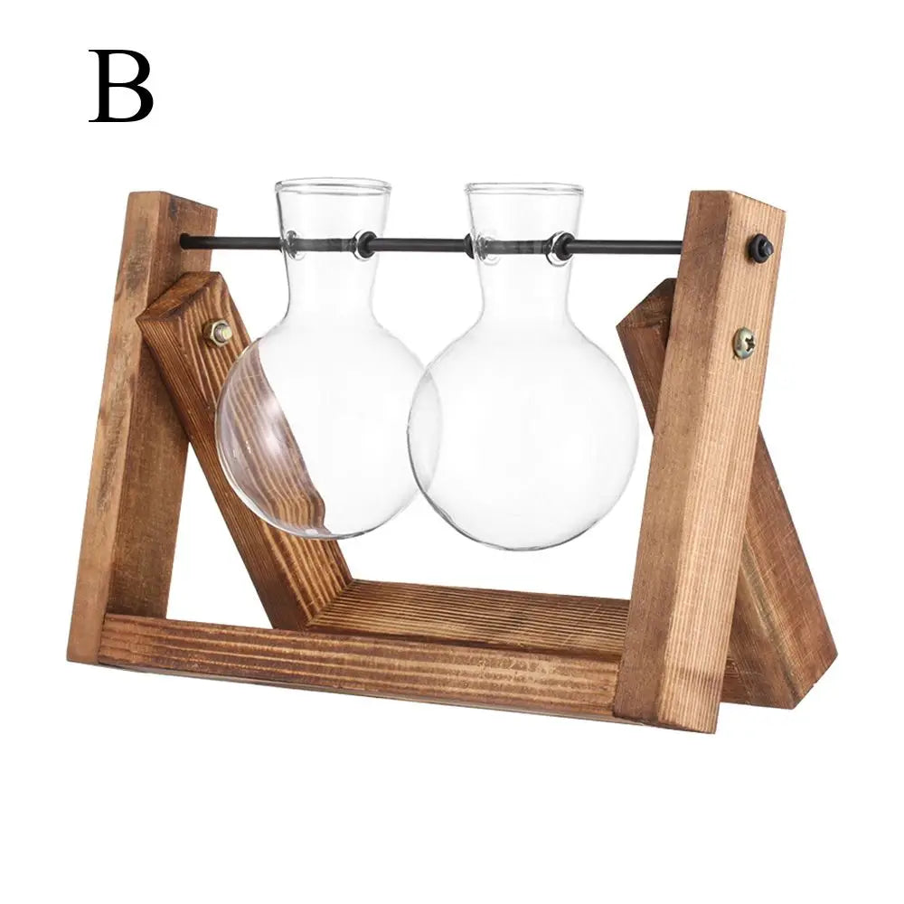 Decoration Terrarium Tabletop Planter Flower Pot Wooden Frame Hydroponic Plant Vases Glass Vase