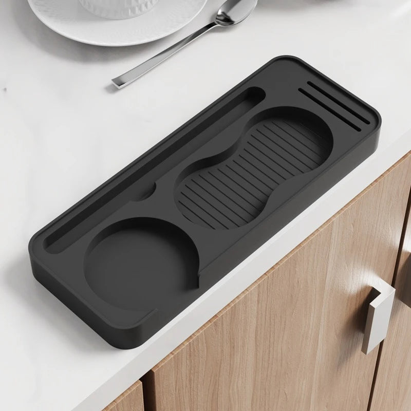 Non Slip Silicone Coffee Tamper Pad with Storage Holder for Espresso Tools and Coffee Grounds Distributor